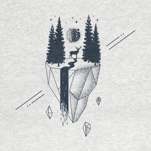 Creative Illustration In Geometric Style. Nature, Deer, Forest And River by SlothAstronaut